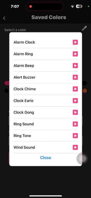 Choosing an alert sound for a saved color