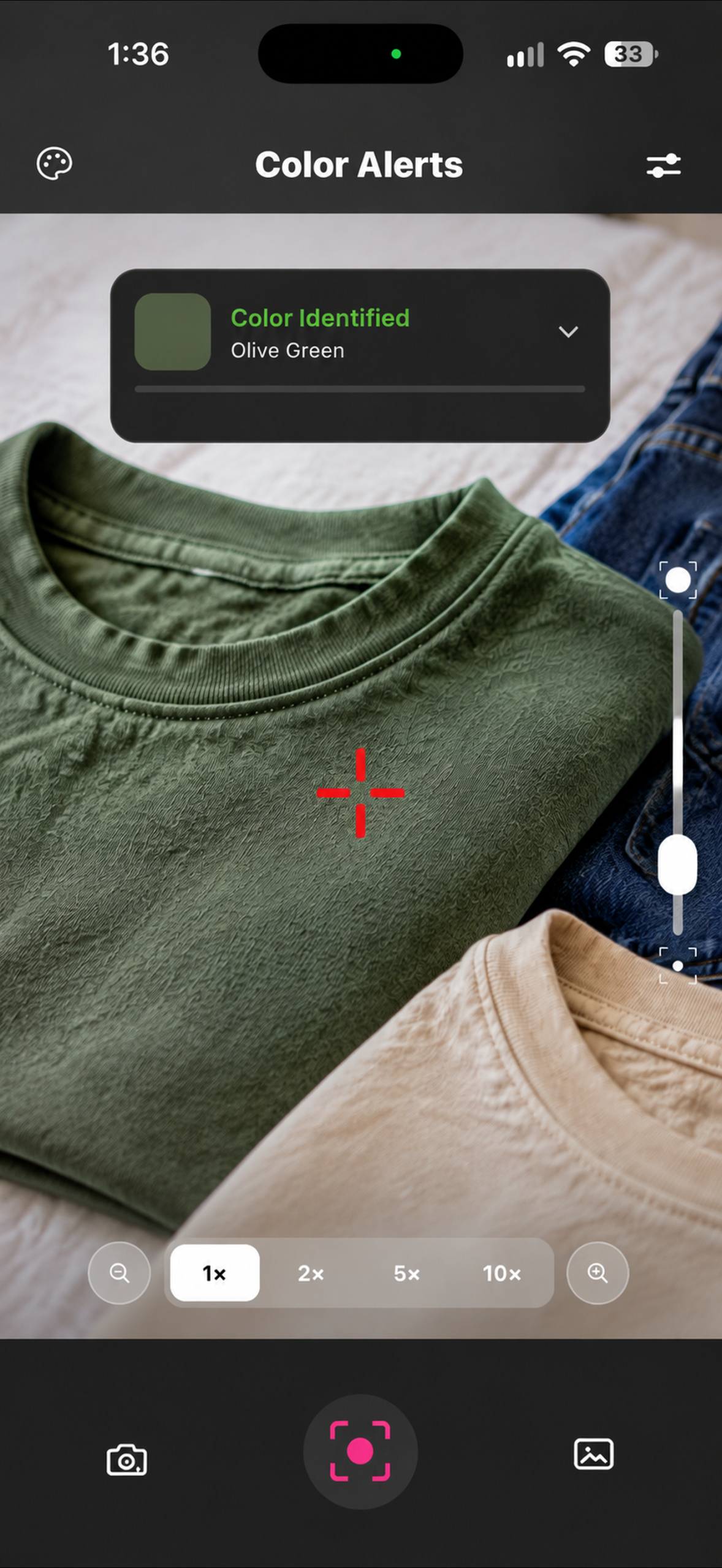 Color Alerts detecting an olive green color on clothing