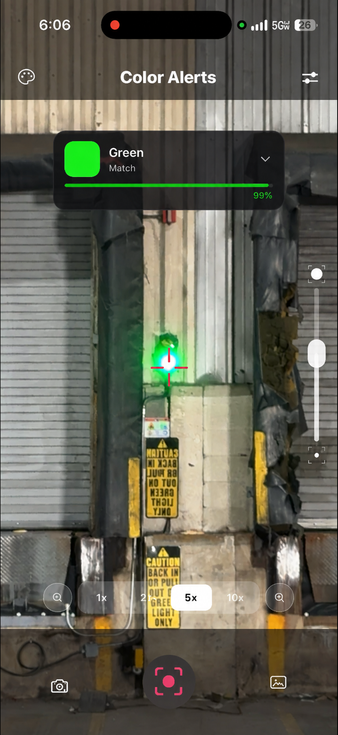 Color Alerts detecting a green loading dock light from inside a truck